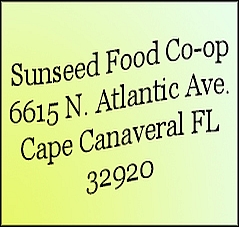 Sunseed Natural Foods Co-op address in Cape Canaveral, Florida.